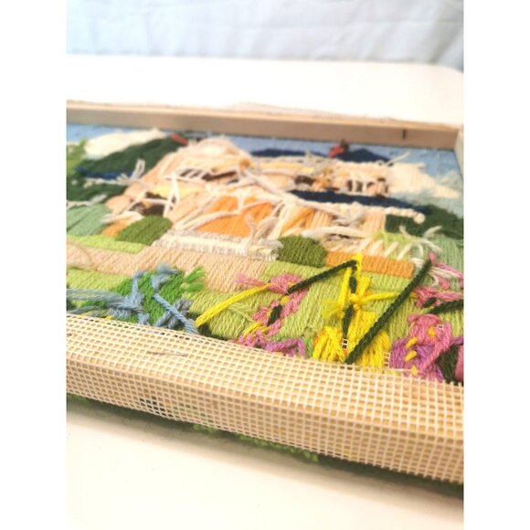 Embroidered Homestead Scenes Pair Crewel Wool Needlepoint Vintage - Picture 15 of 16